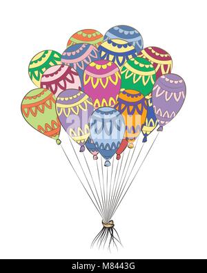 Tangle Zen ballon. Joyeux anniversaire zentangle illustration vectorielle. Boules colorées collection. Illustration de Vecteur