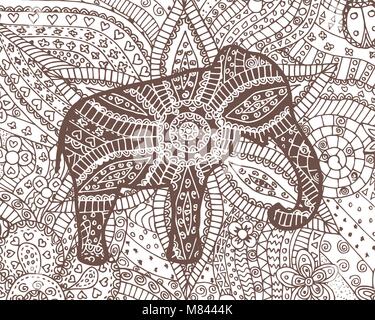 Zentangle et zendoodle Elephantidae. Tangle Zen Proboscidea. Forêt africaine bébés éléphants. Elephas maximus. Elephan asiatique vecteur. Illustration de Vecteur