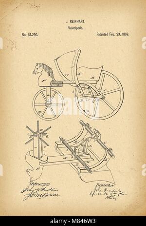 Brevet 1869 invention de l'histoire de vélo vélocipède Banque D'Images