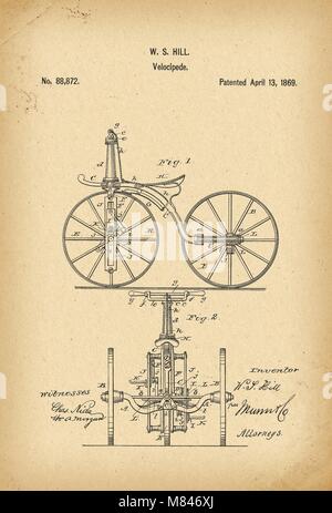 Brevet 1869 invention de l'histoire de vélo vélocipède Banque D'Images