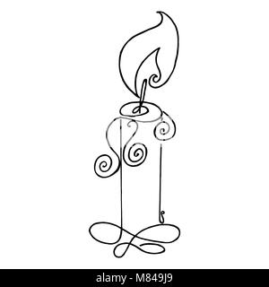 Coloriage, une photo d'une bougie allumée. Illustration vecteur de flamme. La simple silhouette en noir et blanc. Le contour de l'incendie. Illustration de Vecteur