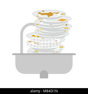 Évier de cuisine et vaisselle sale.. table impur Vector illustration Illustration de Vecteur