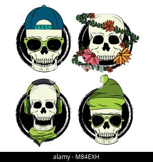 Crânes Cool tirages pour tshirt collection vector illustration graphic design Illustration de Vecteur