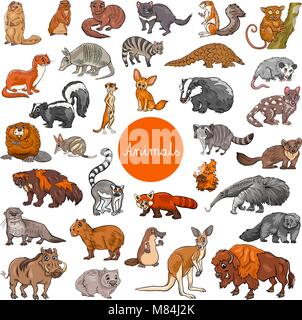 Cartoon Illustration de mammifères sauvages caractères Animaux Big Set Illustration de Vecteur