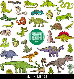 Cartoon Illustration de reptiles et amphibiens caractères Animaux Big Set Illustration de Vecteur