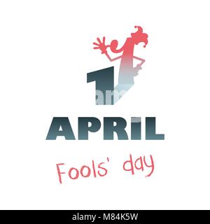 1 April Fools Day. Drôle illustration avec l'ombre de la numéro un dans la forme d'un bouffon. Vector illustration. Illustration de Vecteur