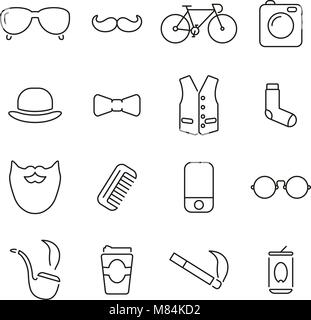 La culture hippie & Fashion Icons fine ligne Vector Illustration Set Illustration de Vecteur
