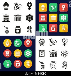 Tout en un miel icônes noir & blanc Couleur Télévision Set Freehand Design Illustration de Vecteur