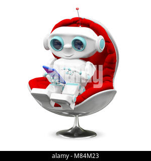 Illustration petit robot dans le fauteuil sur fond blanc Banque D'Images