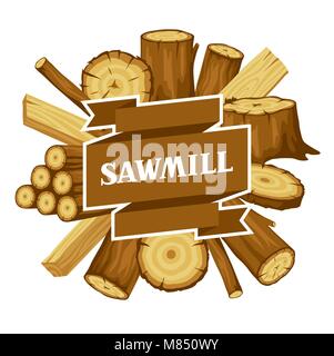 Arrière-plan avec le bois de sciage, les troncs et planches. Conception pour la foresterie et l'industrie du bois Illustration de Vecteur