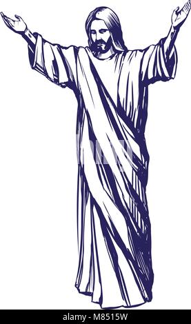 Jésus Christ, Fils de Dieu , symbole du christianisme hand drawn vector illustration Illustration de Vecteur