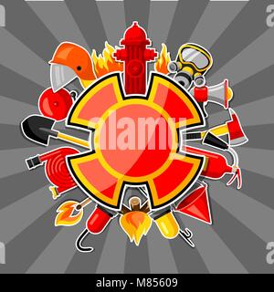 Avec badge autocollant de lutte contre les incendies. L'équipement de protection incendie Illustration de Vecteur