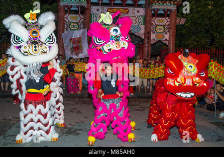 Les participants à une danse du lion au milieu automne festiaval à Hoi An, Vietnam Banque D'Images