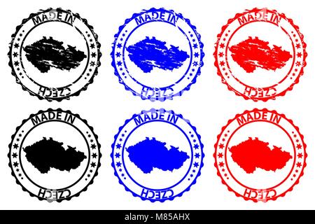 Faites en tchèque - timbres en caoutchouc - vecteur, République tchèque carte - noir, bleu et rouge Illustration de Vecteur