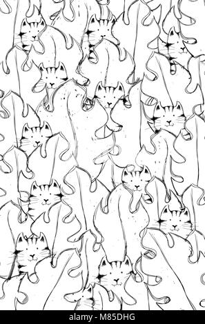 Cute Cats se cacher derrière les feuilles de palmier. Art Design pour la coloration Livre pour adultes ou enfants, coloration anti stress. Banque D'Images