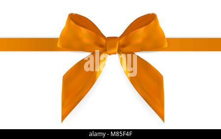 Orange avec ruban décoratif arc isolé sur blanc. Vector Illustration réaliste 3D Illustration de Vecteur