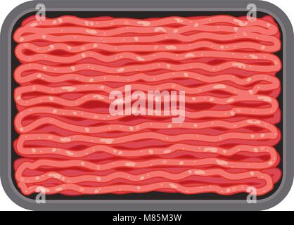 La viande hachée de vecteur dans le bac en plastique isolé sur fond blanc, masse tartare de boeuf ou de porc en noir style graphique télévision. Illustration de Vecteur