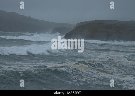 Sandy Cove, Castletownshend, West Cork, Irlande. 14 mars, 2018. Des vagues énormes batter la côte, tirée par des coups de vent. Credit : aphperspective/Alamy Live News Banque D'Images