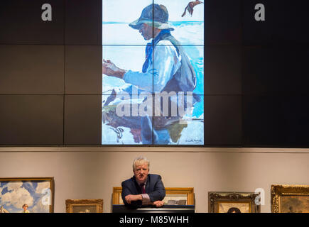 Bonhams, New Bond Street, London, UK. 14 mars 2018. Joaquin Sorolla y Bastida pour l'étude de La vuelta de la pesca, la vente dans le 19ème siècle, européenne et britannique victorienne art impressionniste à la vente Bonhams. Credit : Malcolm Park/Alamy Live News. Banque D'Images