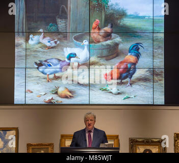 Bonhams, New Bond Street, London, UK. 14 mars 2018. Edgar Hunt's Birds of a Feather, 1927, la vente dans le 19ème siècle, européenne et britannique victorienne art impressionniste à la vente Bonhams. Credit : Malcolm Park/Alamy Live News. Banque D'Images