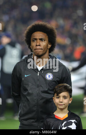 Barcelone, Espagne. 14Th Mar, 2018. WILLIAN du Chelsea FC lors de la Ligue des Champions, huitièmes de finale, 2ème leg match de football entre le FC Barcelone et Chelsea FC le 14 mars 2018 au Camp Nou à Barcelone, Espagne Photo : Manuel Blondeau/ZUMA/Alamy Fil Live News Banque D'Images