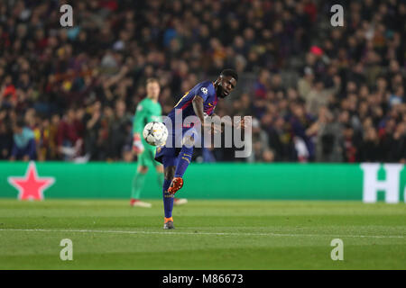 Barcelone, Espagne. 14Th Mar, 2018. SAMUEL UMTITI, du FC Barcelone au cours de la Ligue des Champions, huitièmes de finale, 2ème leg match de football entre le FC Barcelone et Chelsea FC le 14 mars 2018 au Camp Nou à Barcelone, Espagne Photo : Manuel Blondeau/ZUMA/Alamy Fil Live News Banque D'Images