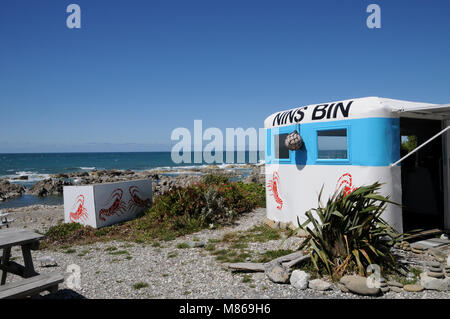 Nin Bin, une caravane de fruits de mer/shack le long de la State Highway 1 vers le nord de Kaikoura sur l'île Sud de la Nouvelle-Zélande. C'est célèbre pour les écrevisses. Banque D'Images