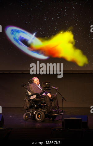 Le professeur Stephen Hawking, scientifique britannique, physicien de renommée mondiale, portrait, Starmus festival 2016 Tenerife Banque D'Images