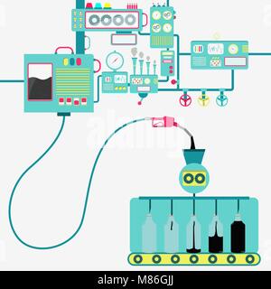 L'usine de machines d'embouteillage et d'huile de raffinage du pétrole. Industrie pétrolière. Conceptuel. Illustration de Vecteur