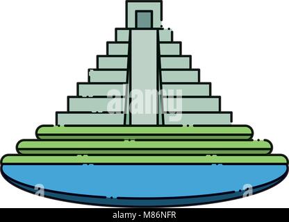 Pyramide mexicaine entouré par l'eau sur fond blanc, design coloré. vector illustration Illustration de Vecteur