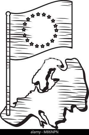 Croquis du drapeau de l'Union européenne et d'une icône sur fond blanc, vector illustration Illustration de Vecteur