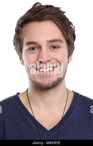 Portrait young man smiling face isolé sur fond blanc Banque D'Images