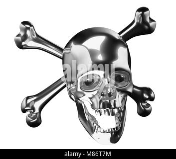 Silver avec les os croisés ou totenkopf isolated on white 3D render 3d illustration Banque D'Images