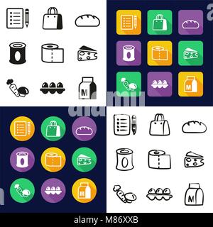 Liste d'épicerie Toutes les icônes dans un Noir & blanc Couleur Télévision Set Freehand Design Illustration de Vecteur