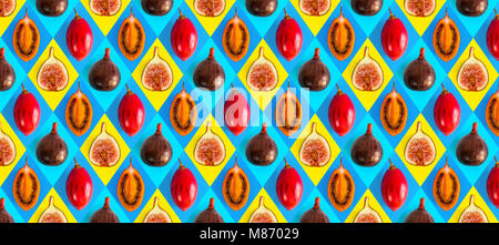 Motif fruits. Mise à plat de la nourriture. Fig et tamarillo pattern. Banque D'Images