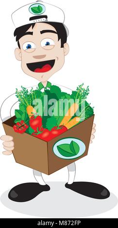 Friendly courier d'exécution et la livraison des produits frais Illustration de Vecteur