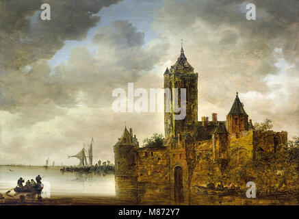 Un château au bord de l'eau par Jan Van Goyen 1596 - 1656, le néerlandais aux Pays-Bas, Banque D'Images