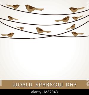 Journée mondiale de l'arrêt Sparrow. Vector illustration de la date de moineaux. Sparrow Cute card pour la journée mondiale de l'arrêt Sparrow. Illustration de Vecteur