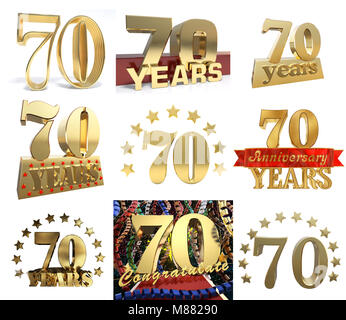 Numéro de série de soixante-dix ans (70 ans) célébration du design. Anniversaire nombre d'éléments de modèle pour votre fête d'anniversaire. 3D illustration Banque D'Images