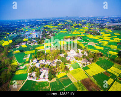 Chengdu, Chengdu, Chine. Mar 15, 2018. Chengdu, Chine 15e Mars 2018 : photographie aérienne de champs de colza à Chengdu, dans le sud-ouest de la province chinoise du Sichuan. Crédit : SIPA Asie/ZUMA/Alamy Fil Live News Banque D'Images