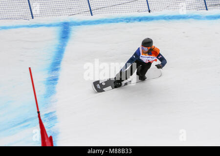 PyeongChang, Corée du Sud. 16 mars, 2018. Para Snowboard. Sélection de l'équipe Go - Owen Crédit : Marco Ciccolella/Alamy Live News Banque D'Images