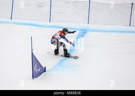 PyeongChang, Corée du Sud. 16 mars, 2018. Para Snowboard. Sélection de l'équipe Go - Owen Crédit : Marco Ciccolella/Alamy Live News Banque D'Images