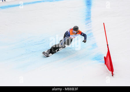 PyeongChang, Corée du Sud. 16 mars, 2018. Para Snowboard. Sélection de l'équipe Go - Owen Crédit : Marco Ciccolella/Alamy Live News Banque D'Images