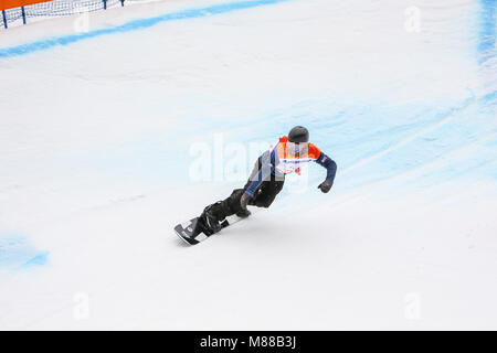 PyeongChang, Corée du Sud. 16 mars, 2018. Para Snowboard. Sélection de l'équipe Go - Owen Crédit : Marco Ciccolella/Alamy Live News Banque D'Images