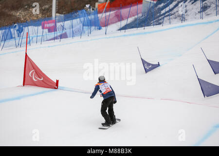 PyeongChang, Corée du Sud. 16 mars, 2018. Para Snowboard. Sélection de l'équipe Go - Owen Crédit : Marco Ciccolella/Alamy Live News Banque D'Images