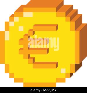 Vector 8 bit pixel art 3D euro icône. Color concept de monnaie euro. Illustration de Vecteur