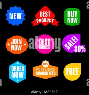 Ensemble de télévision Publicité et promotion insignes et bannières de différentes couleurs Illustration de Vecteur