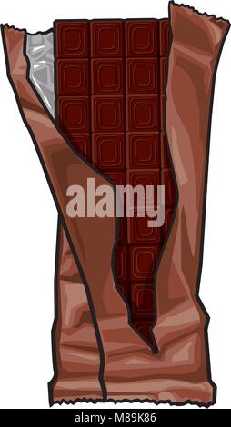 Illustration de barre de chocolat noir à ouvrir l'emballage Illustration de Vecteur