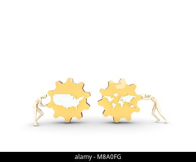 La coopération financière, la coopération et l'influence entre les engrenages, monde et USA Banque D'Images