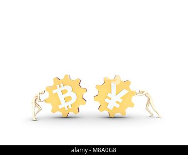 La coopération financière, la coopération et l'influence entre les engrenages,renminbi et bitcoin Banque D'Images